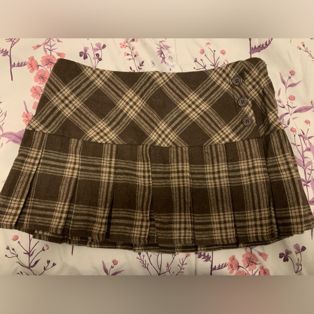 Plaid Brown Pleated Super Short Mini Skirt XXS